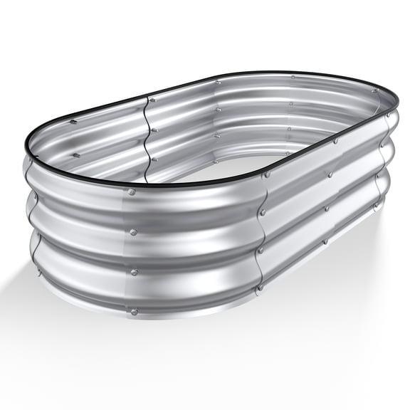 Raised Garden Bed, Outdoor Galvanized Planter Boxes, Beds with Metal Plant Stakes, Large Stock Tank, for Vegetables 4×2×1ft, Silver