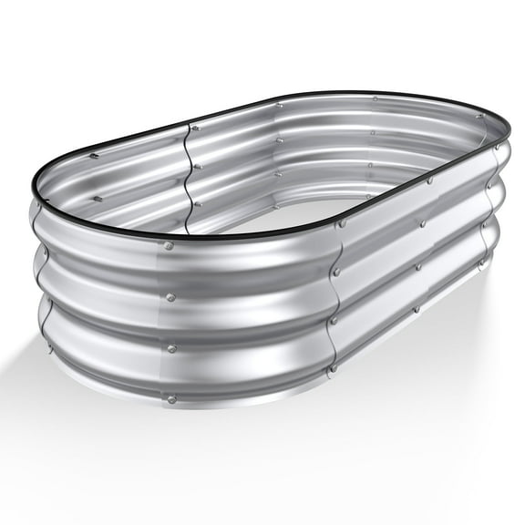 Raised Garden Bed, Outdoor Galvanized Planter Boxes, Beds with Metal Plant Stakes, Large Stock Tank, for Vegetables 4×2×1ft