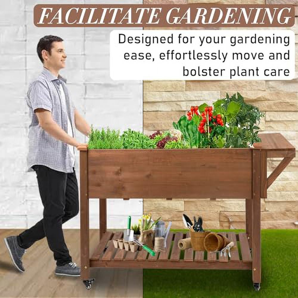 Raised Garden Bed Outdoor, Mobile Elevated Wood Planter with Lockable