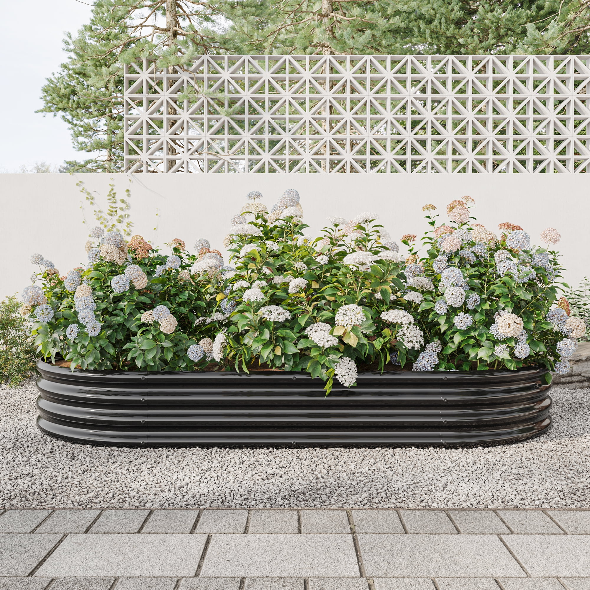 Raised Garden Bed Outdoor, Oval Large Metal Raised Planter Bed for for Plants, Vegetables, Flowers - Black