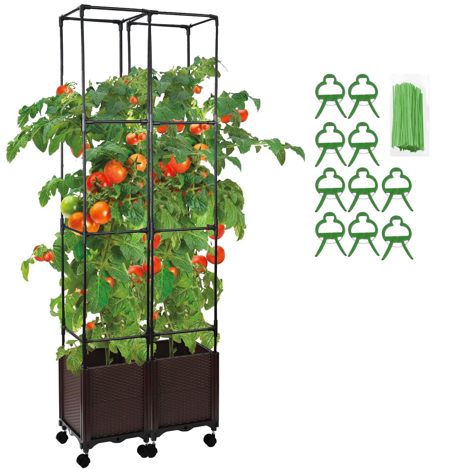 Raised Garden Bed Planter Box with Trellis, 62.9" H Tomato Cage for