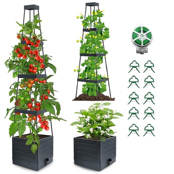 Raised Garden Bed Planter Boxes with Trellis, 57" Self-Watering Tomato Planter Boxes with Trellis for Climbing Vegetable and Plants, Tomato Cage for Indoor Outdoor Use1pcs
