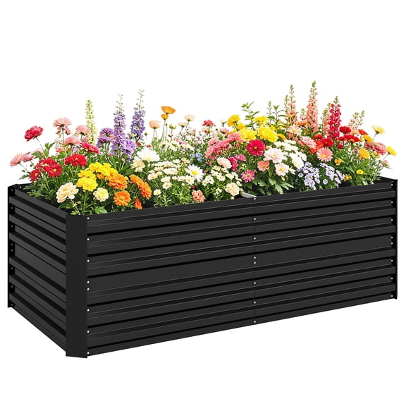 Raised Garden Bed Planter, Galvanized Steel Outdoor Vegetable Box with Reinforced Rods, 180 x 90 x 59 cm, Black, Large Planting Area for Backyard, Patio or Indoor Garden Space
