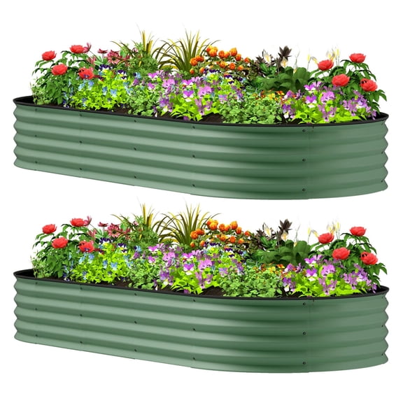 Raised Garden Bed Set 2-Pack, 7'x3'x1' Galvanized Steel Planter Box with Stakes