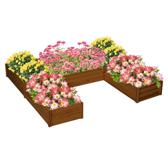 Raised Garden Bed Set, 5 Wood Planters for Outdoor Plants, 7.5x7.5x1ft