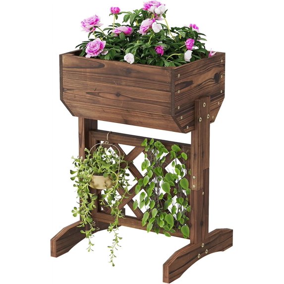 Raised Garden Bed, Standing Vertical Horticulture Planter Box for Backyard, Patio, Balcony, Planter for Flowers Herbs Vegetables for Indoor & Outdoo Decor with Trellis (Carbonized)