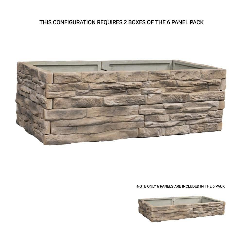 Raised Garden Bed Tan/Brown Ledgestones - Composite Polyurethane Natural Look \u0026 Feel Stone Garden Planter Box (6-Pack)