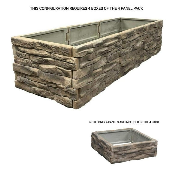 Raised Garden Bed Tan/Brown Ledgestones Composite Polyurethane Natural Look and Feel Stone Garden Planter Box (4-Pack)