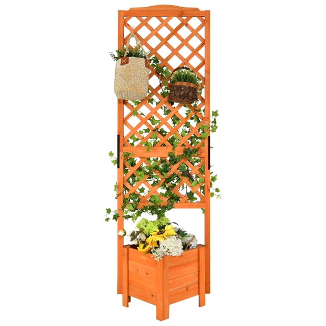 Raised Garden Bed with Trellis, 71” Height Freestanding Plant Garden