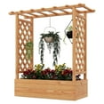 Raised Garden Bed with Trellis, Freestanding Wood Planter Box w/Hanging