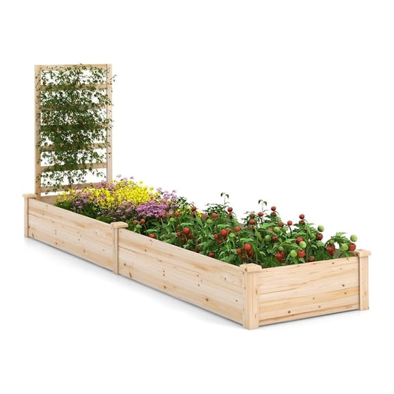 Raised Garden Bed with Trellis, Wooden Garden Box with Divided Space for Vegetables, Flowers, Fruits, Climbing Plants, Outdoor Elevated Planter Box for Yard Patio, 93L x 25W x 40H