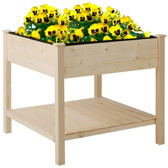 Raised Garden Bed Wood Elevated with Legs Shelf Above Ground Standing Planters Box Outdoor Square for Vegetables Flower Plants Herb, Wood