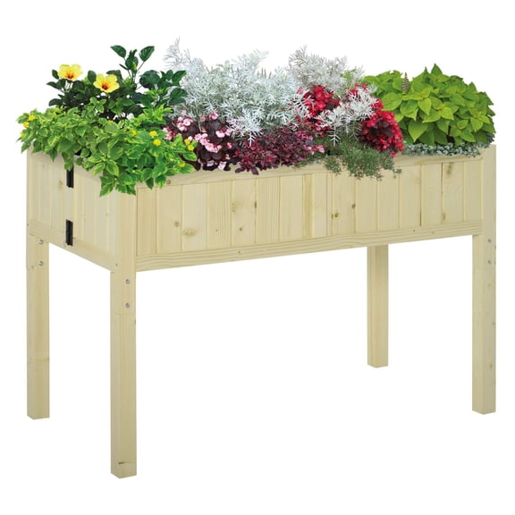 Raised Garden Bed Wood Rectangular Folding Planter Outdoor Workstation with Drainage - 45.25" x 22" x 30"
