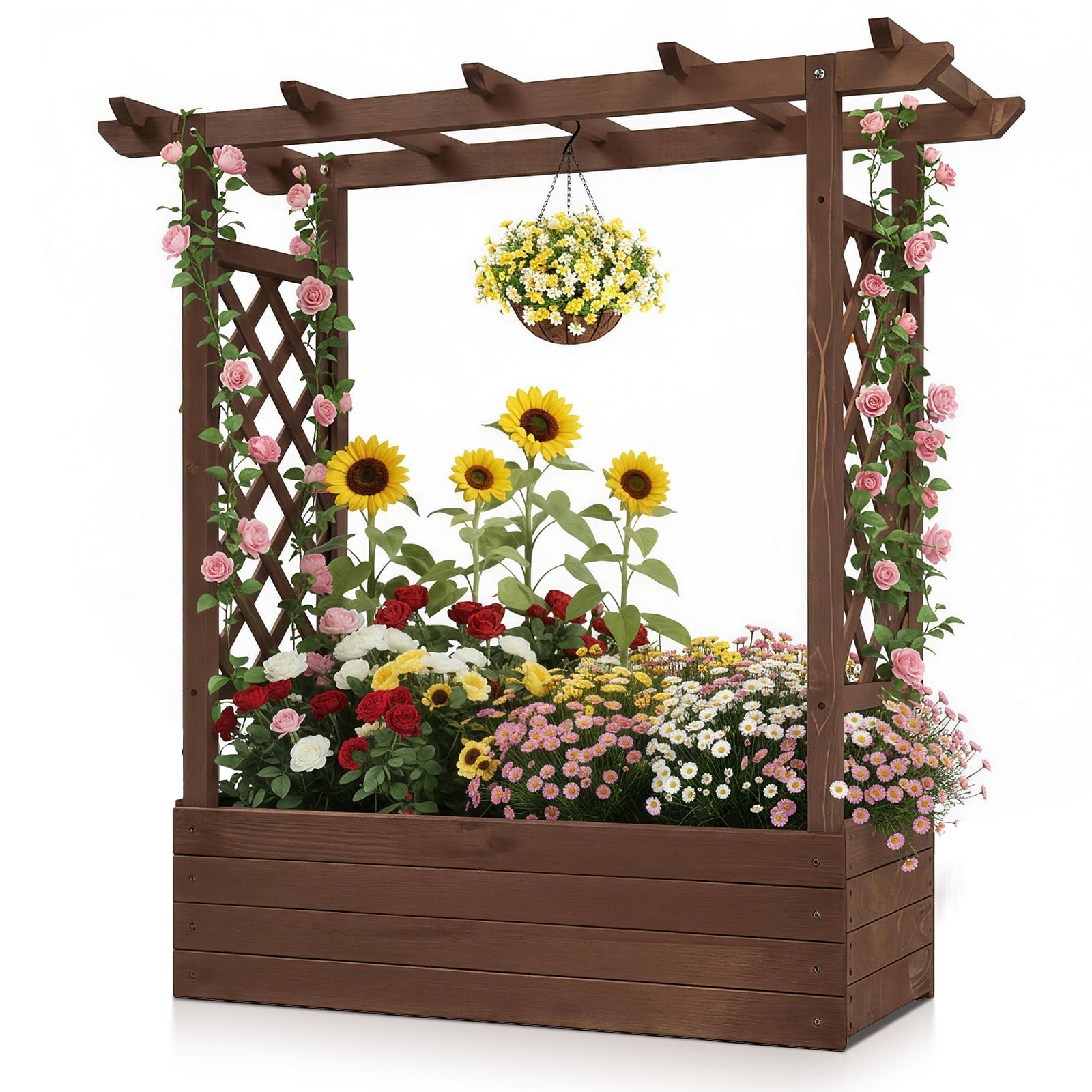 Raised Garden Bed Wooden Planting Frame Carbonized, 43.5*17.5*44.5