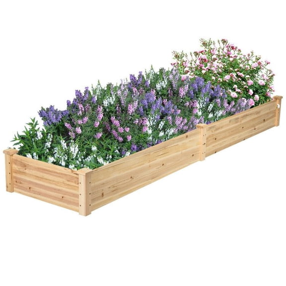 Raised Garden Bed Wooden Vegetable Planter - 97"x25"x10" Outdoor Elevated Plant Bed with Divider for Patio, Backyard, Lawn - Fir Wood