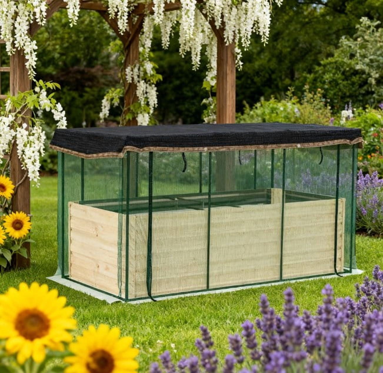 Raised Garden Bed for Flowers, Veggies and Herbs, Galvanized Steel Planter Box with Crop Cage and Shade Cloth