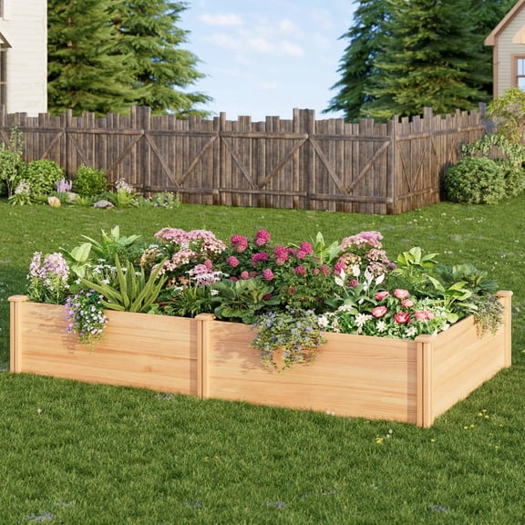 Raised Garden Bed for Outdoor, 8x4 Ft Wood Garden Bed with 15 Inch Depth for Flowers/Vegetables/Herbs