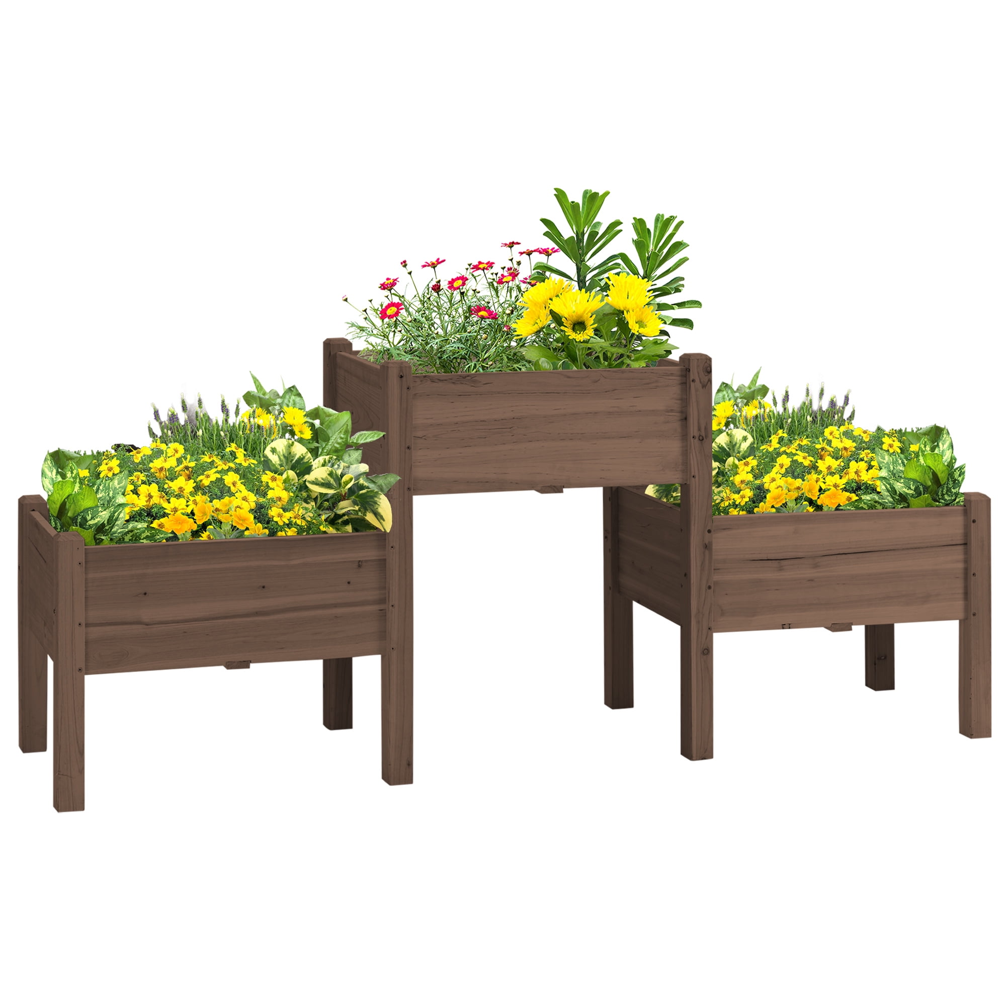 AsterOutdoor Raised Garden Bed with 3 Planter Box