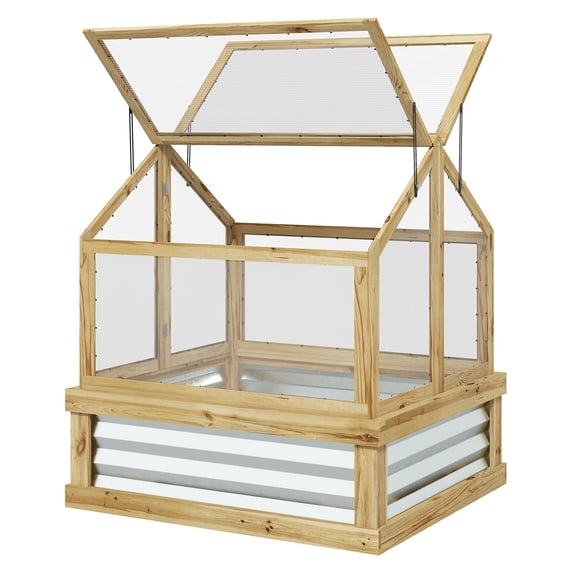 Raised Garden Bed with Cold Frame - Outdoor Elevated Planter Box for Vegetables, Herbs & Flowers - Greenhouse Kit with UV Protection & Ventilation