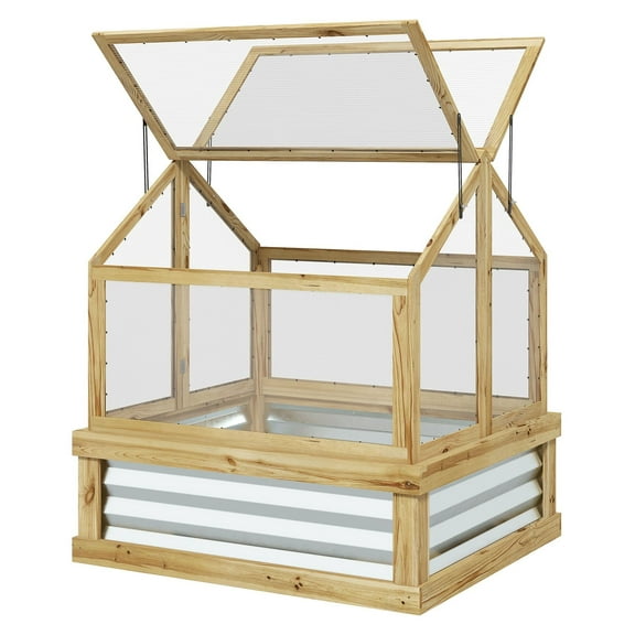 Raised Garden Bed with Cold Frame - Outdoor Elevated Planter Box for Vegetables, Herbs & Flowers - Greenhouse Kit with UV Protection & Ventilation