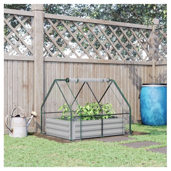 Raised Garden Bed with Cover, 4x3ft Greenhouse Planter Box, Galvanized Steel Outdoor Kit for Vegetables, Flowers, Herbs with Windows