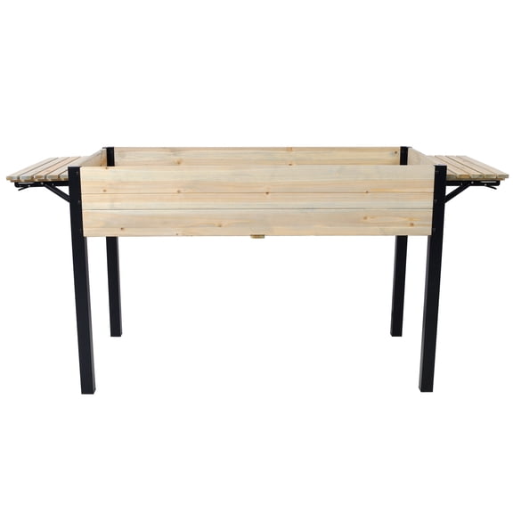 Raised Garden Bed with Folding Storage Shelf, Metal Leg Wood Planter Box for Outdoor Patio, Deck, Balcony - Grow Herbs, Vegetables, Flowers