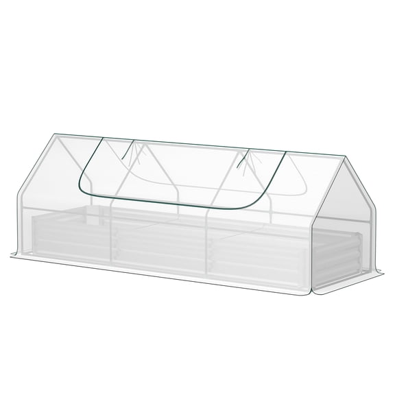 Raised Garden Bed with Greenhouse, 8.6x3x1ft Galvanized Planter Box, Outdoor Herb Vegetable Grow Kit, Patio Balcony Mini Greenhouse White & Silver