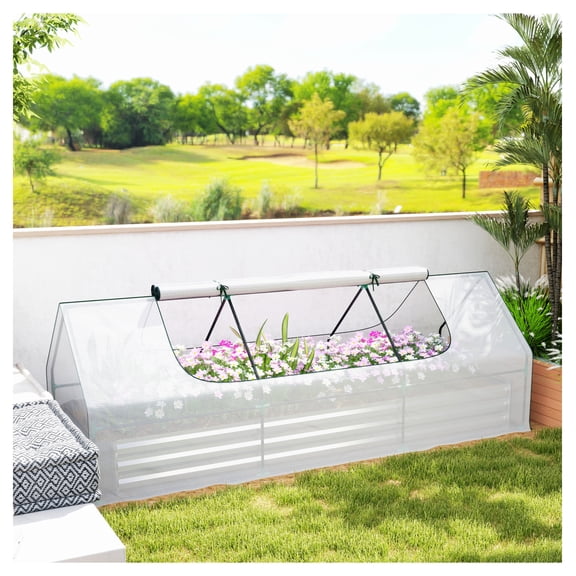 Raised Garden Bed with Greenhouse, 8.6x3x1ft Galvanized Planter Box with Cover for Vegetables, Herbs - Patio, Balcony, Outdoor Gardening