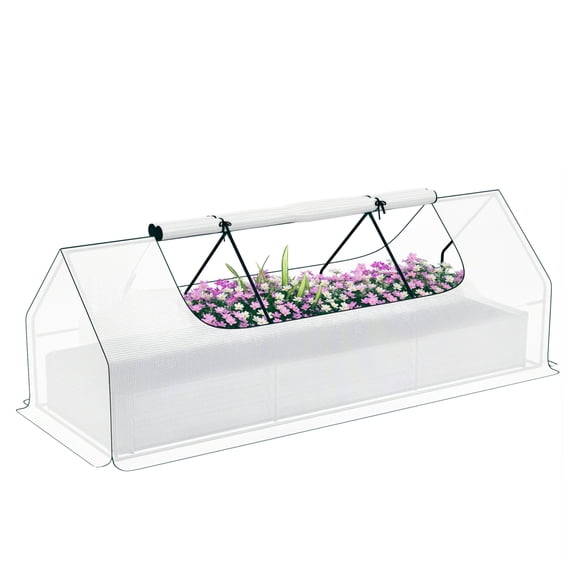 Raised Garden Bed with Greenhouse, 8.6x3x1ft Galvanized Planter Box with Cover