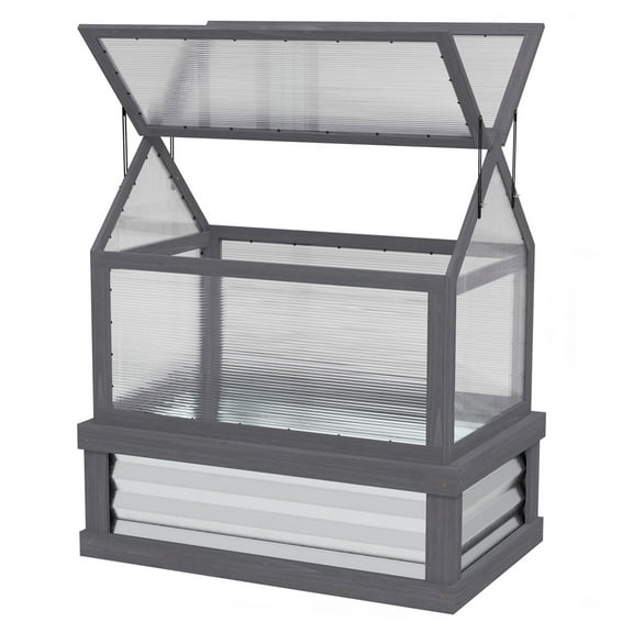 Raised Garden Bed with Greenhouse, Cold Frame Planter Kit - 35.5"x22.5"x38.25", Gray - Outdoor Flower & Vegetable Protection