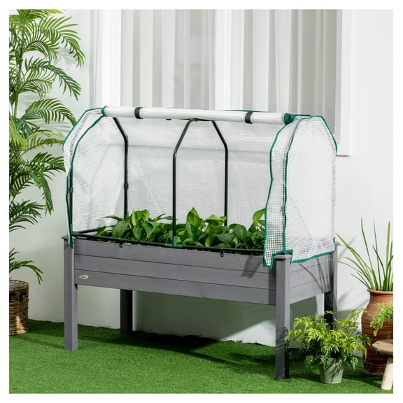 Raised Garden Bed with Greenhouse, Outdoor Planter Box for Vegetables & Herbs, 48x22x46 inch, Dark Gray, Fir Wood & Steel