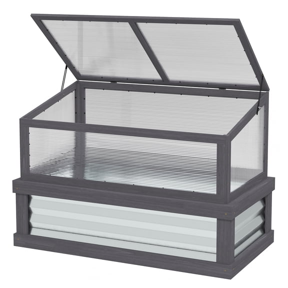 Raised Garden Bed with Greenhouse, Wooden Cold Frame Planter Kit, 41"x22.5"x28.25", Gray - Plant Protection