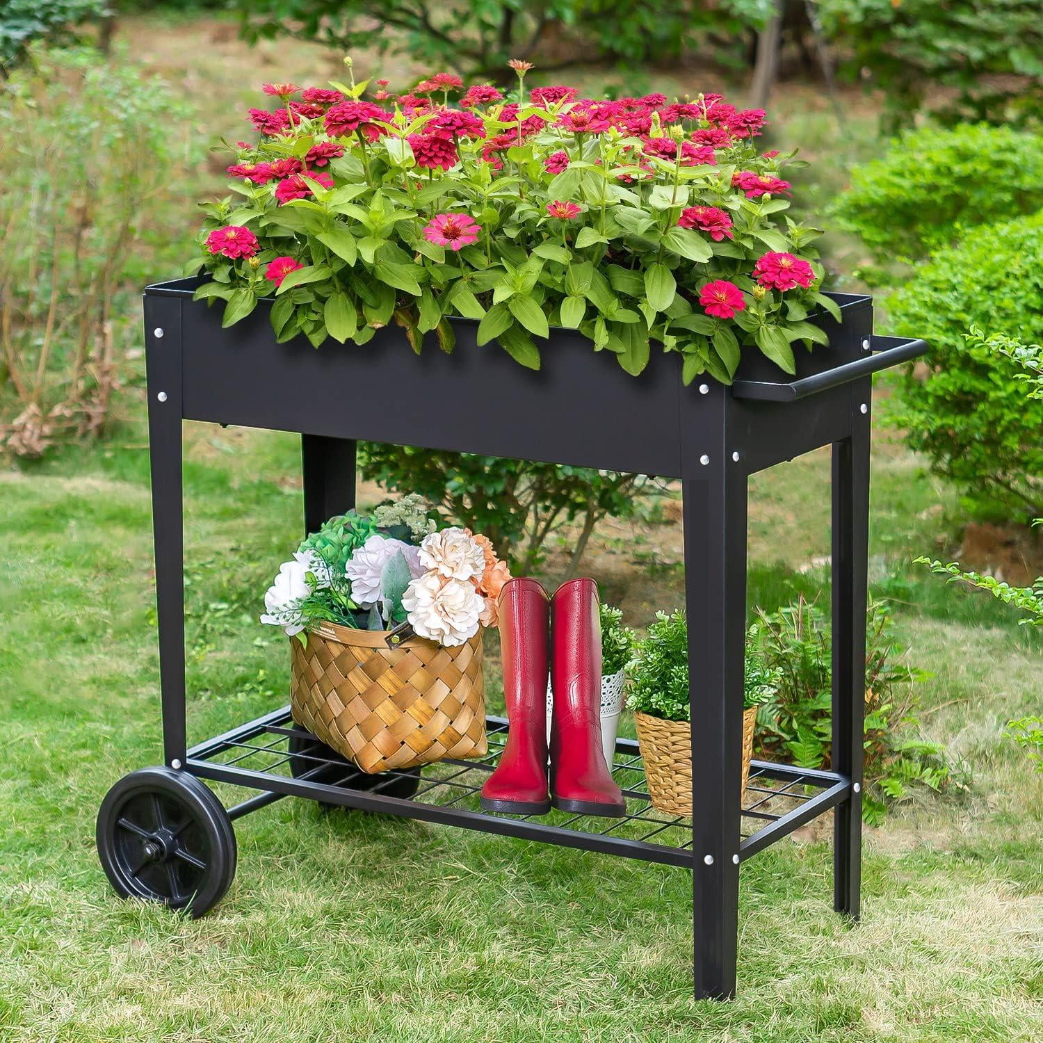 Raised Garden Bed with Leg, 40''L Metal Planter Boxes Above Ground ...