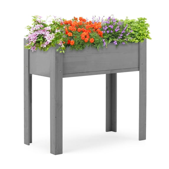 Raised Garden Bed with Legs, 31x16x31'', Outdoor Wood Elevated Planter Box, Grey Cedar, Thick Legs, w/Liner