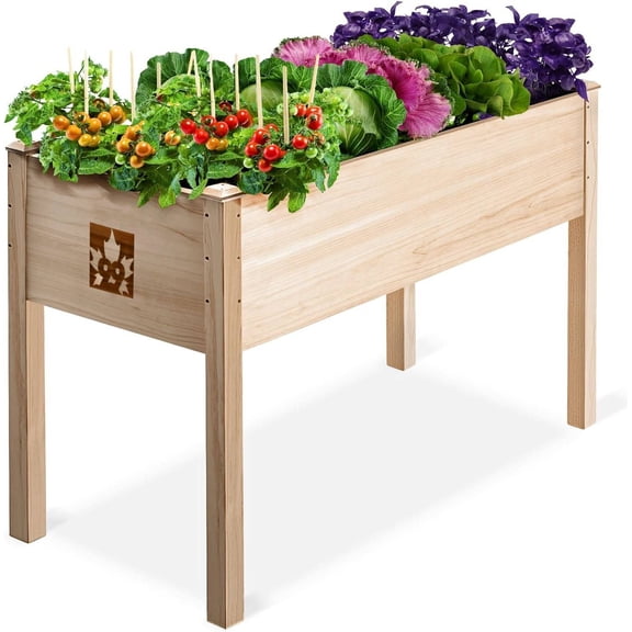 Raised Garden Bed with Legs 48x24x30 in - Natural Cedar Elevated Planter Box with Bed Liner for Flowers, Veggies, Herbs - 200 lb Capacity