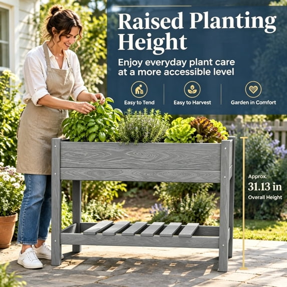 Raised Garden Bed with Legs, Elevated Planter Box with Storage Shelf ...