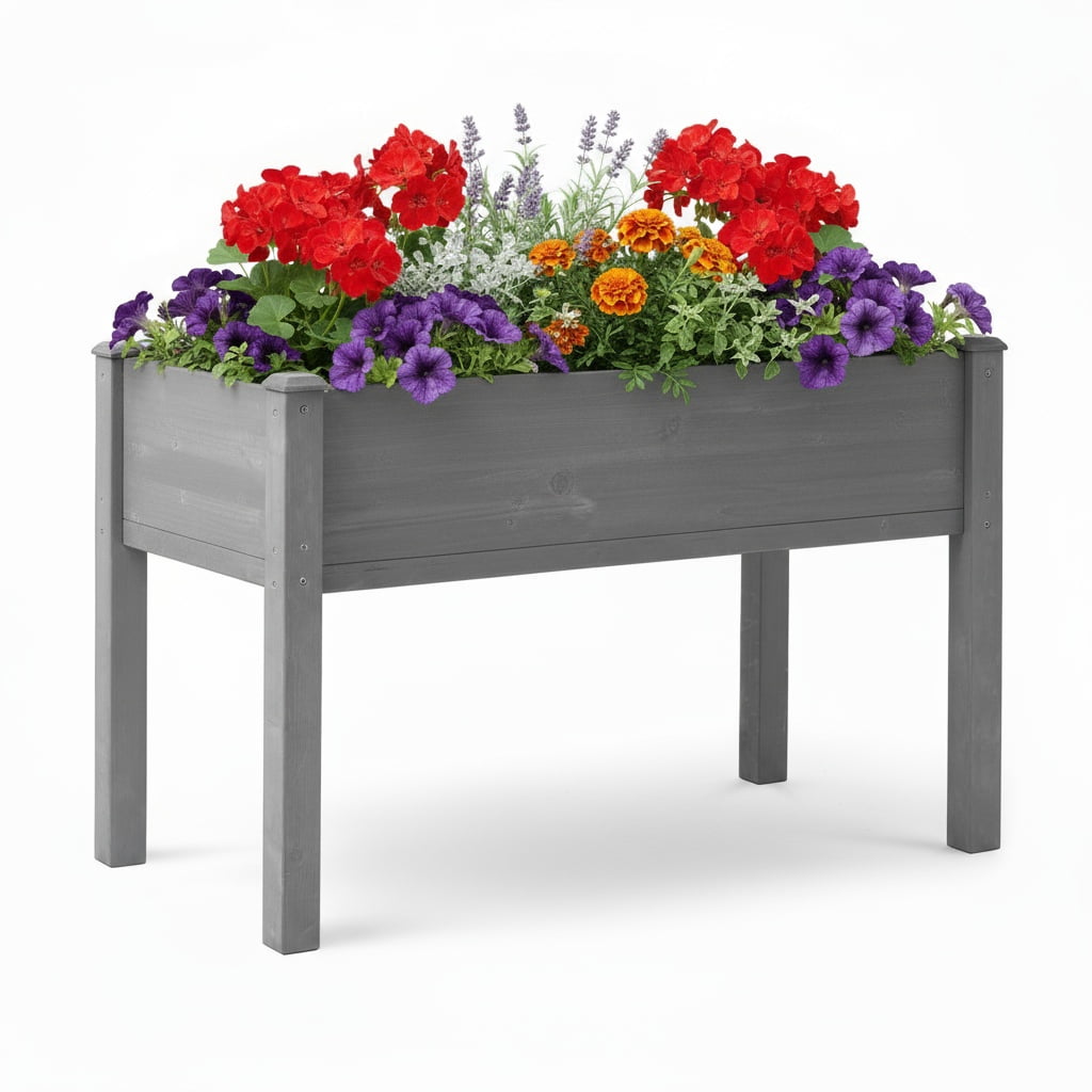 Raised Garden Bed with Legs, Elevated Wooden Planter Box for Outdoor Plants Flowers Fruits Vegetable Herb Growing 48x24x30"