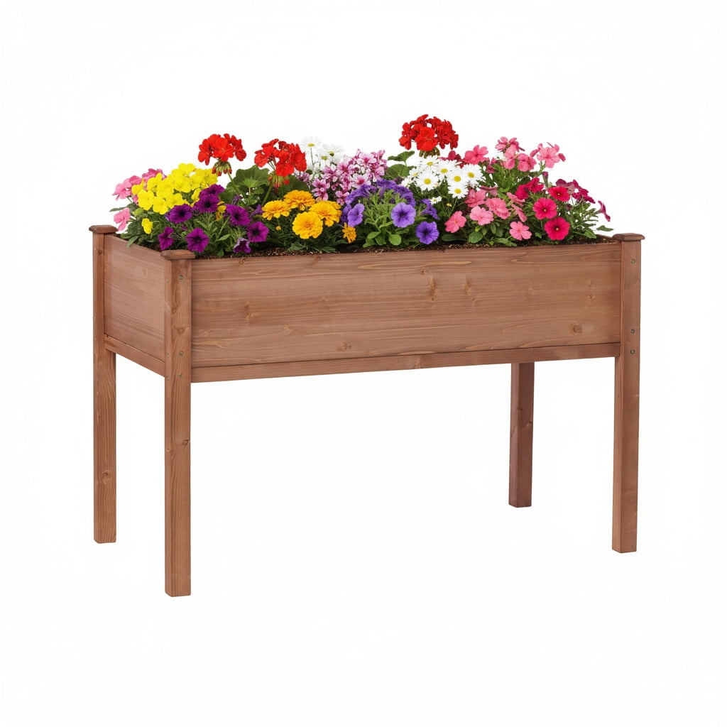 Raised Garden Bed with Legs, Elevated Wooden Planter Box for Outdoor Plants Flowers Fruits Vegetable Herb Growing