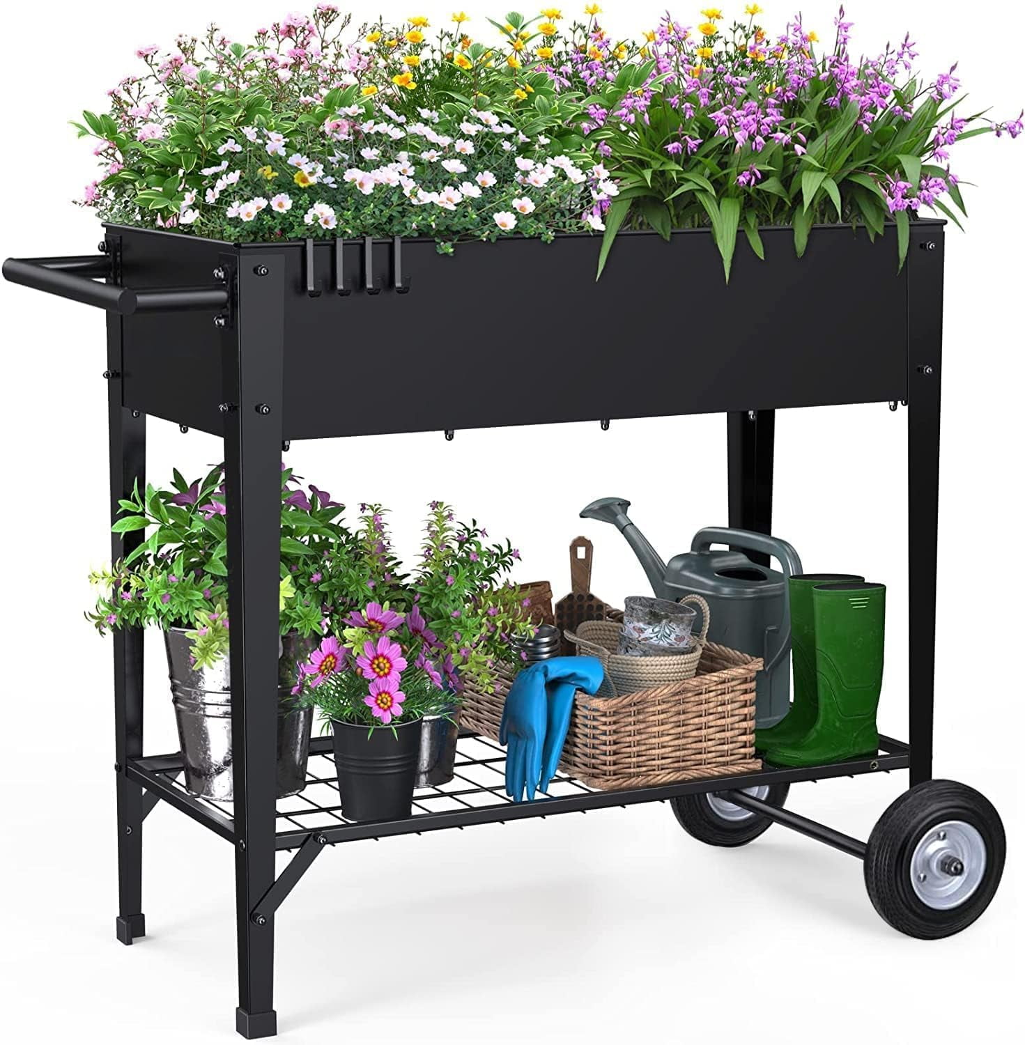 Raised Garden Bed with Legs, Mobile Planter Box Elevated on Wheels Portable Planter Cart Outdoor