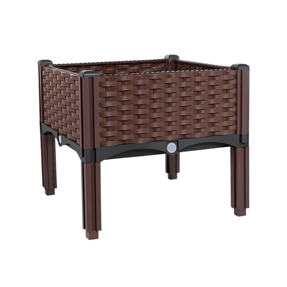 Raised Garden Bed with Legs, Modular Expandable Plastic Rattan Planter Box, Elevated Garden Planter with Drainage for Vegetables Flowers Herbs