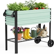 Raised Garden Bed with Legs & Wheels, 37x14.6x31.6in, 400LB Capacity Elevated Planter Box for Garden, Backyard, Patio & Deck, Light Green