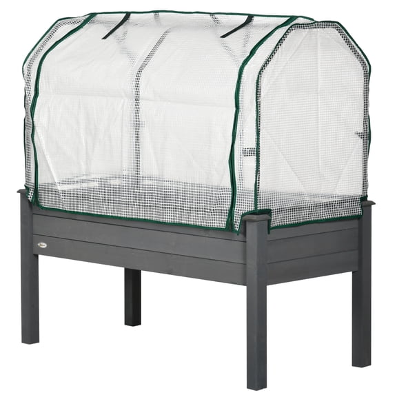 Raised Garden Bed with PE Greenhouse Cover, 48" x 22" x 46" Outdoor Planter Box for Herbs & Vegetables, Dark Gray