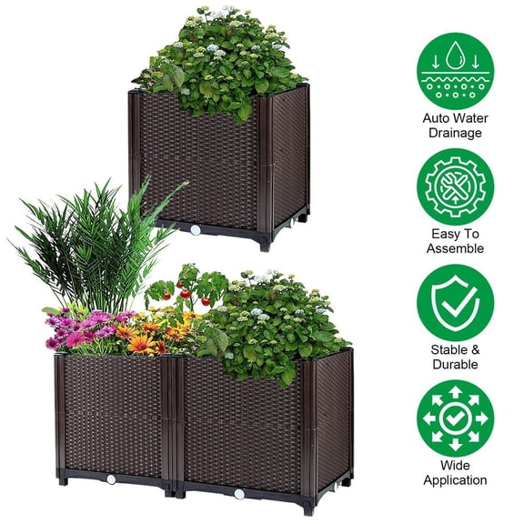 Raised Garden Bed with Self-Watering System Elevated Planter Box for Patio Balcony Self-Draining Plant Growth Box for Vegetables Flowers Herbs