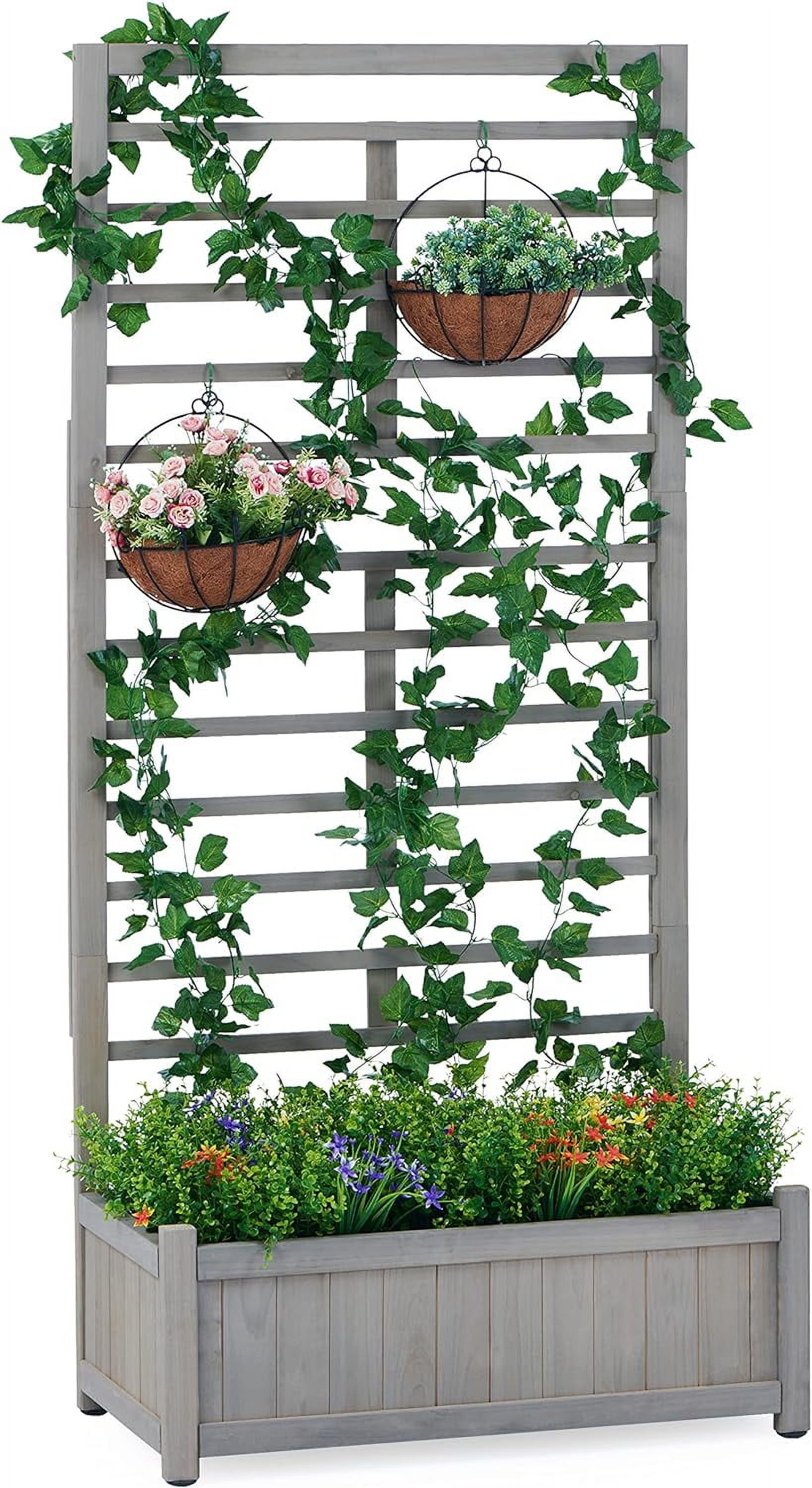 Raised Garden Bed with Trellies Set of 2, Outdoor Wood Planter Box ...