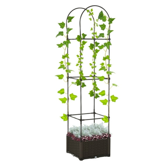 Raised Garden Bed with Trellis, Self-Watering Planter Box, 69.7" Tomato Planters for Climbing Plants Vegetable Vine Flowers
