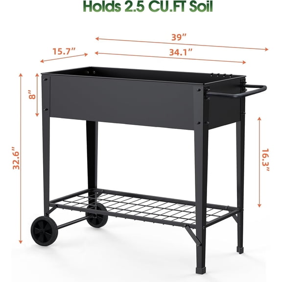 Raised Garden Bed with Wheels and Legs for Outdoor Use, Mobile Elevated Planter Cart for Vegetable Herbs Flowers Potted Plants, Black