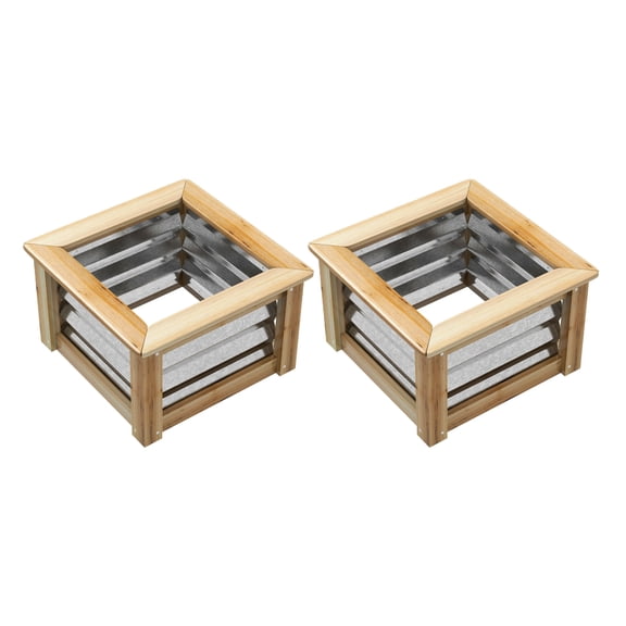 Raised Garden Beds 2 Pack, Metal Planter Box Wood Frame, Outdoor Vegetable Flower Herb Grow Box
