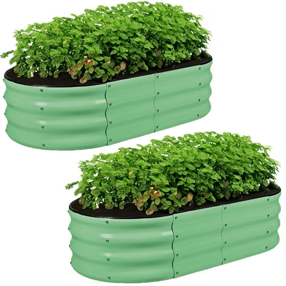 GOTRUTH Lightweight Modular Raised Garden Bed Green Galvanized Metal 4' x 2' x 1', 2 Count
