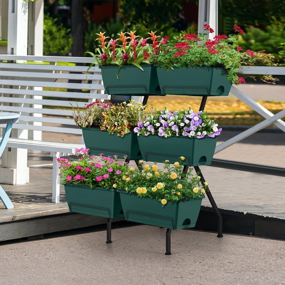 Raised Garden Beds with Garden Planter Boxes Indoor Outdoor Vertical Raised Bed for Gardening Standing Planter Box with Legs, 3 Tier Elevated Herbs Flowers Garden Planter for Patio, Balcony