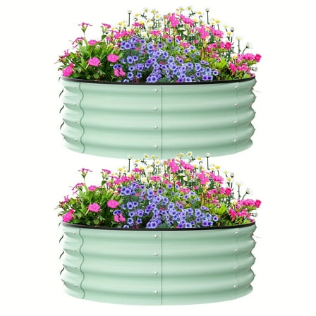 Raised Garden Beds Outdoor, 2 Pack 3x3x1ft Galvanized Raised Garden Bed for Gardening, Round Metal Planter Box for Planting  Vegetables And Flower